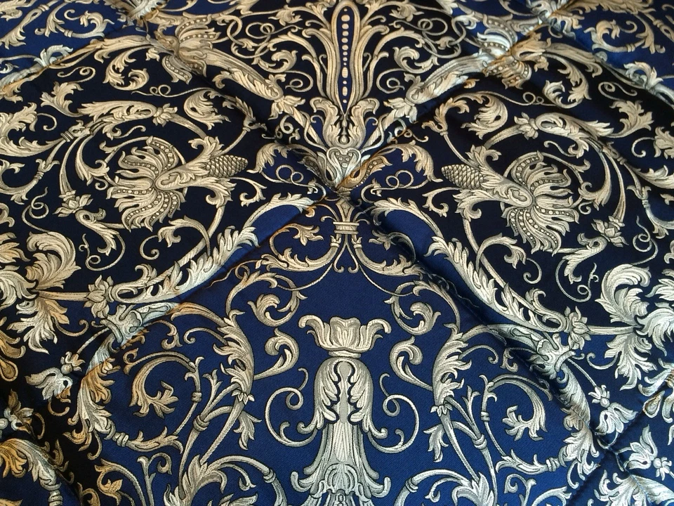 VERSACE King Size Royal Blue And Silver Baroque Comforter Silk and Velvet - Image 3 of 4