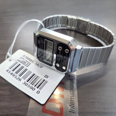 Casio Silver metal band Digital Classic Watch Original New A100WE-1ADF