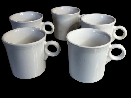Homer Laughlin FIESTA WARE Mugs Coffee Tea O Ring Handle WHITE IVORY HEAVY Set 5