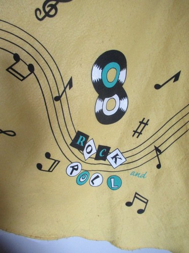 Vintage Rock A Billy Costume Dress Record Musical Notes Print Black Top Yellow - Picture 5 of 9