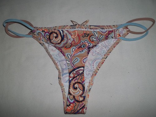 Girls M (11-12yrs) paisley print string side thong panties tan nip tween - Picture 2 of 2