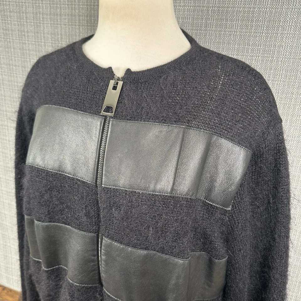 Chaqueta Suéter Les Copains Mujer Mediana Negra Lana Mohair Cuero Cremallera Relajada Foto 2 de 4