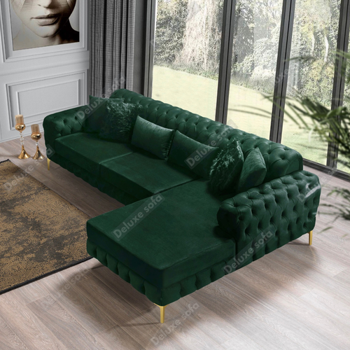 Luxury Chaise Longue Corner Lounge Chesterfield Velvet Settee Couch Suite Sofa - Picture 19 of 20