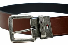 NEW Tommy Hilfiger Men's Leather Reversible Black Brown Belt Silver Buckle 36 38