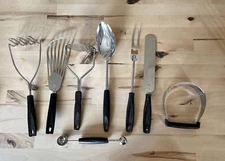 Vintage 8 Piece Ekco USA UTENSILS Black Checkered Handles