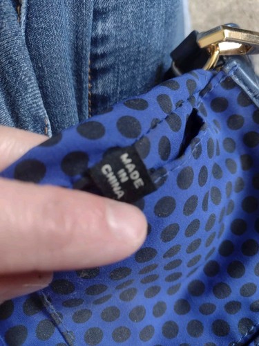 Rebecca Minkoff Crossbody Purse Leather Bag Blue/Gold Elegant Unique Statement - Picture 12 of 12