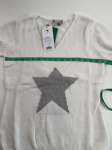White By Nature Cotton Long Sleeve Knit V-Neck w/Silver Star Sweater White M NWT - Picture 3 of 13