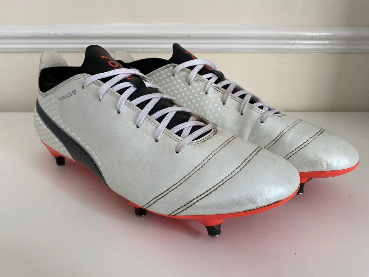 Men s Puma One SG Football Boots White Black Orange Size UK 12 US
