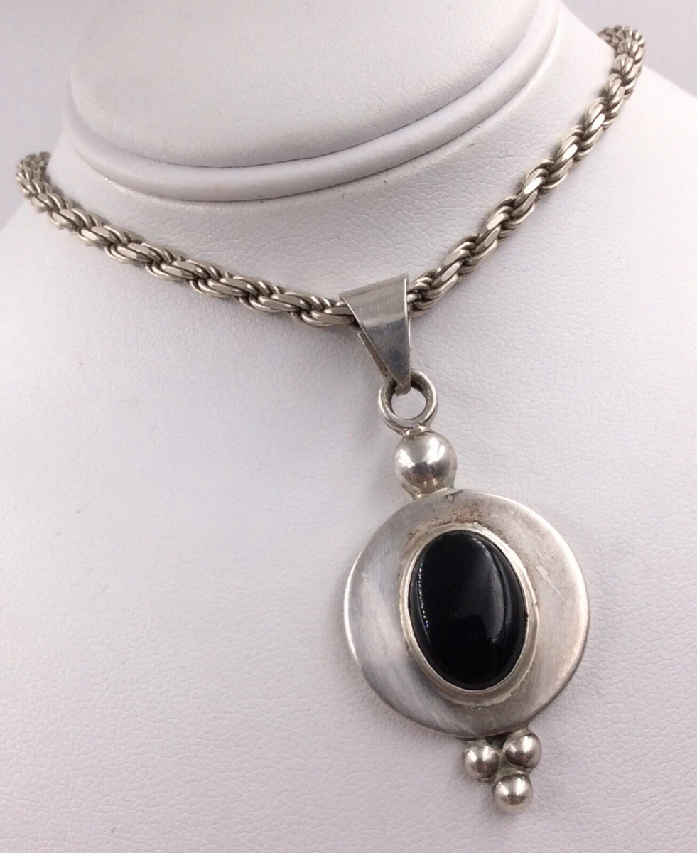 Black onyx sterling silver necklace deals