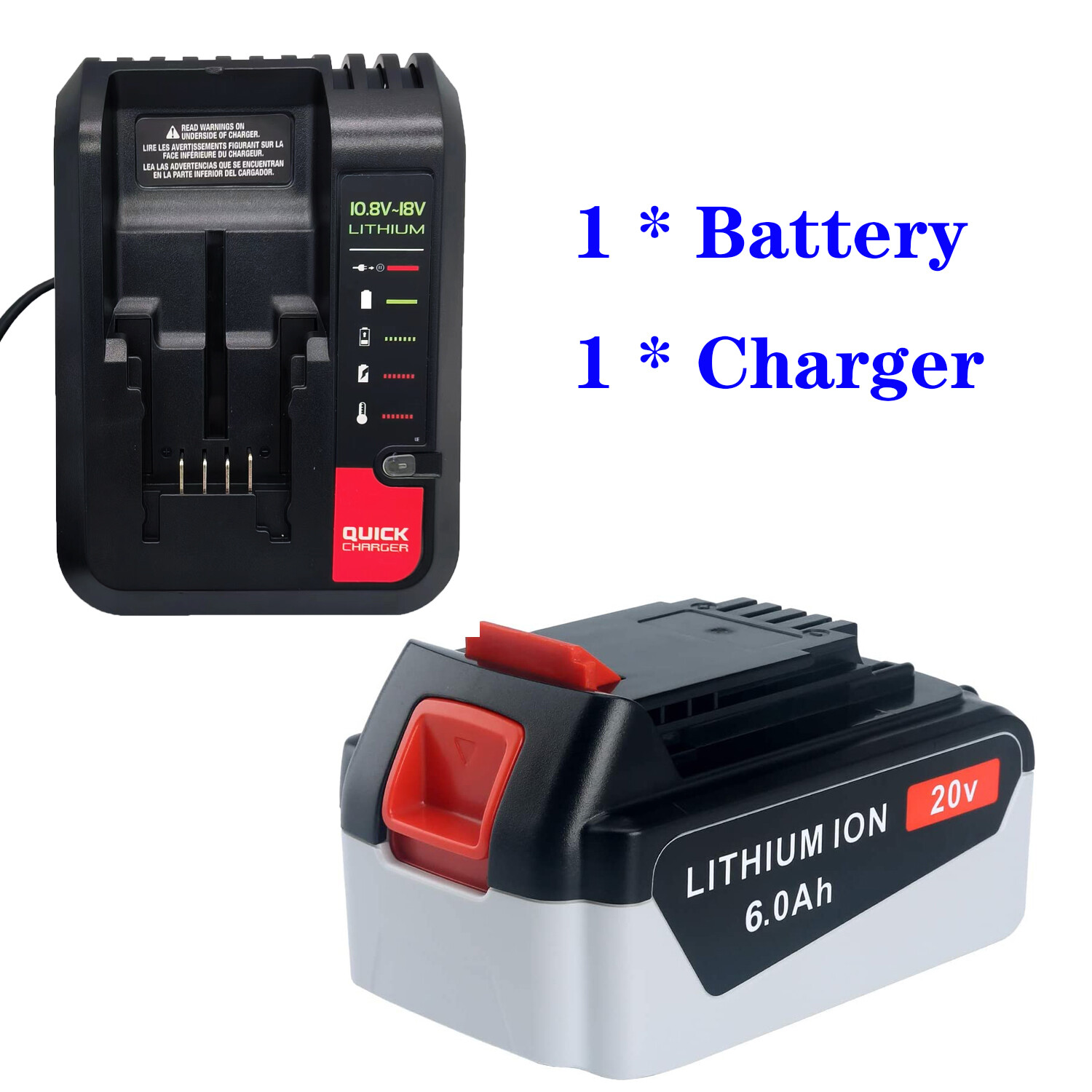 NEW 18V/20V 6.0Ah Battery & Charger For Black & Decker BL2018 BL4018-XE ...
