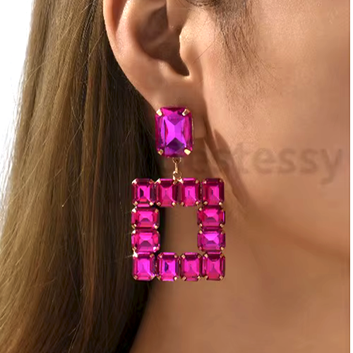 Hermosos Pendientes Colgantes Rosa Cuadrados JOYAS Estrás Betsey Johnson - Imagen 3 de 10
