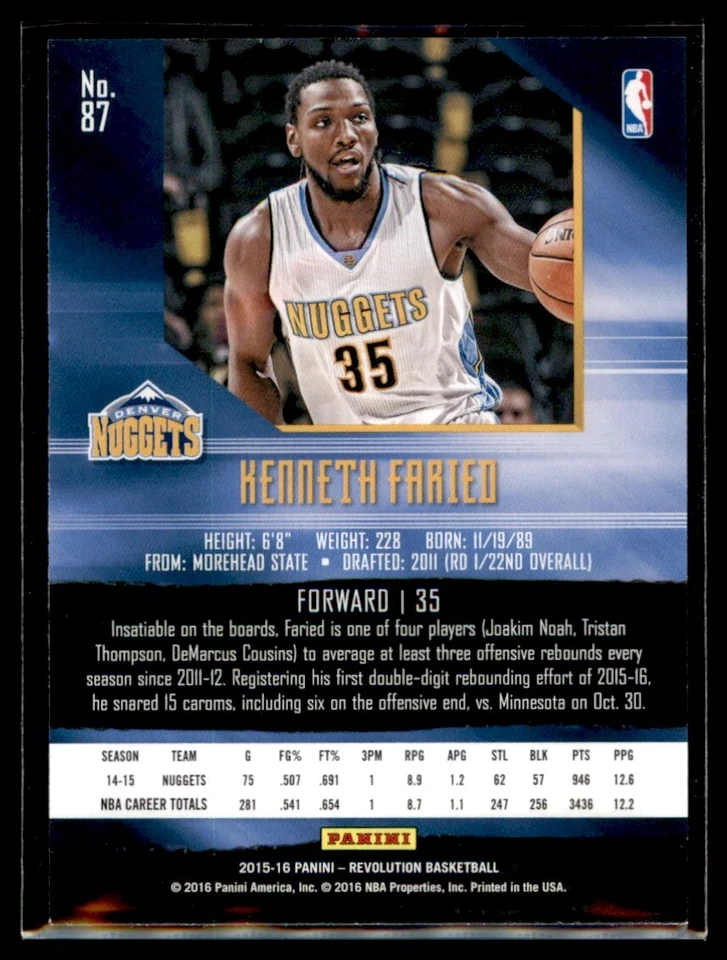 2015-16 Panini Revolution Kenneth Faried Denver Nuggets #87 - Image 2 of 2