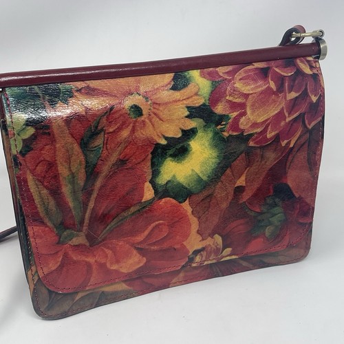 Patricia Nash Sienna Sunset Crossbody Bag Handtasche 2 Flap Burgundy Floral Leder - Bild 2 von 19