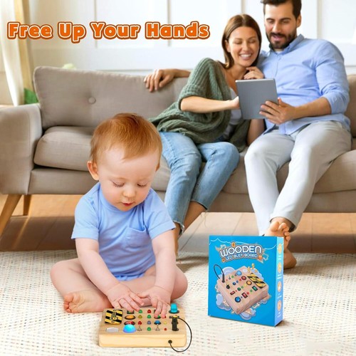 Montessori Toys for Toddler Busy Board, Wooden Sensory Board Switch Toy with Sha - Picture 7 of 11