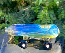 Tobacco Glass Pipe Collectible (handmade) Skateboard Pipe Silver Fumed