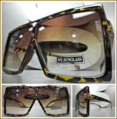 OVERSIZE VINTAGE RETRO SHIELD Style Party SUNGLASSES Large Square Tortoise Frame
