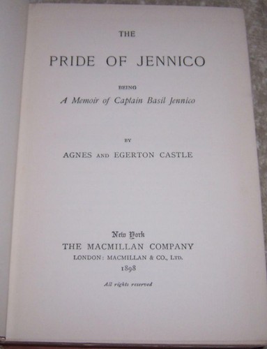 The Pride of Jennico Agnes and Egerton Castle hc Captain Basil Jennico Vintage - Picture 3 of 3