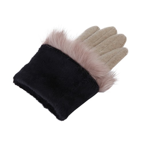 Elegant Women's Winter Thermal Wool Gloves with Rabbit Fur Trim - Diff Colors - Picture 6 of 26