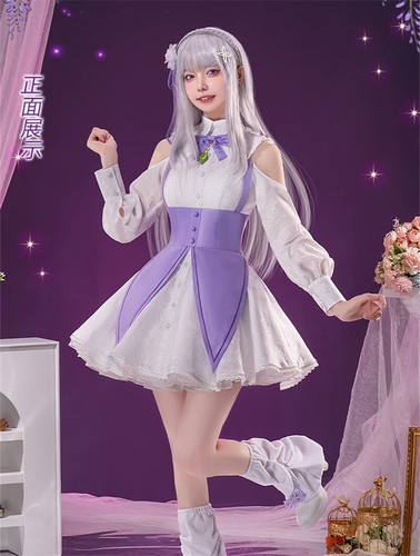 Re Zero Emilia Cosplay Costume Full Dress Girl Women Anime Outfit Halloween Cos - Picture 6 of 13