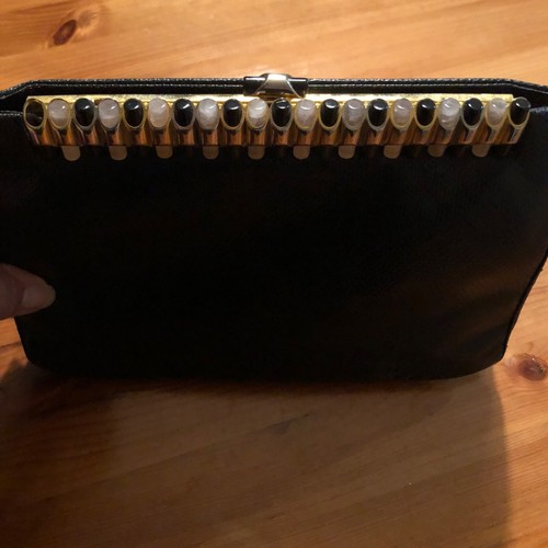 Judith Leiber pochette/borsa a tracolla vintage nera con chiusura multipietra - Foto 12 di 12