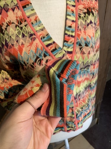 Oilily Maglione Cardigan Cappotto Multicolore Piccolo Astratto Misto Cotone Usato in Ottime Condizioni ~ S - Foto 5 di 12