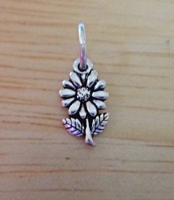 Sterling Silver TINY 10x6mm Daisy Flower with Stem Leaves Charm