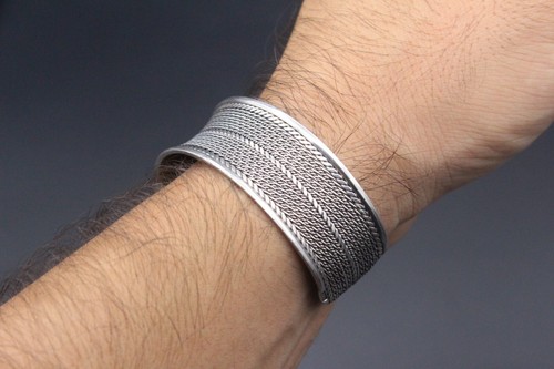 Brazalete de plata de ley 925K, brazalete tallado a mano, brazalete de barbero - Imagen 11 de 13