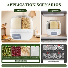 Rice Dispenser Dry Grain Food Storage Container Tank 6-Grid Rotating for Kitchen