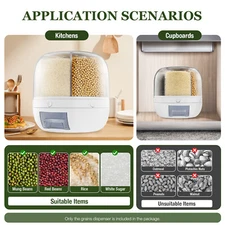 Rice Dispenser Dry Grain Food Storage Container Tank 6-Grid Rotating for Kitchen