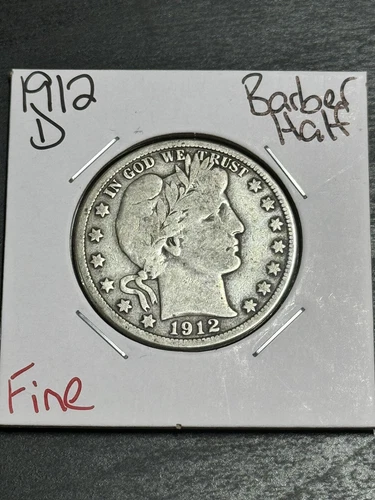 1912 D Barber Half Dollar Nice FN Fine Silver Coin (Raw13106)