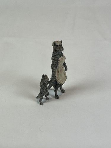 Austrian Vienna Vintage Bronze Momma & Baby Cat Holding Hands Sculpture Figurine - Picture 2 of 5