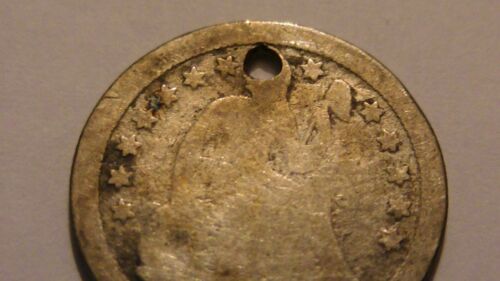 Moneda de diez centavos de plata antigua de Estados Unidos 1845 O SEATED LIBERTY PERFORADA RARA - Imagen 4 de 14