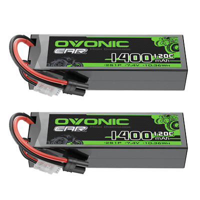 2x OVONIC 7,4V 120C 1400mAh 2S LiPo Akku EC2 für RC Auto LKW Arrma 1/14 Buggy