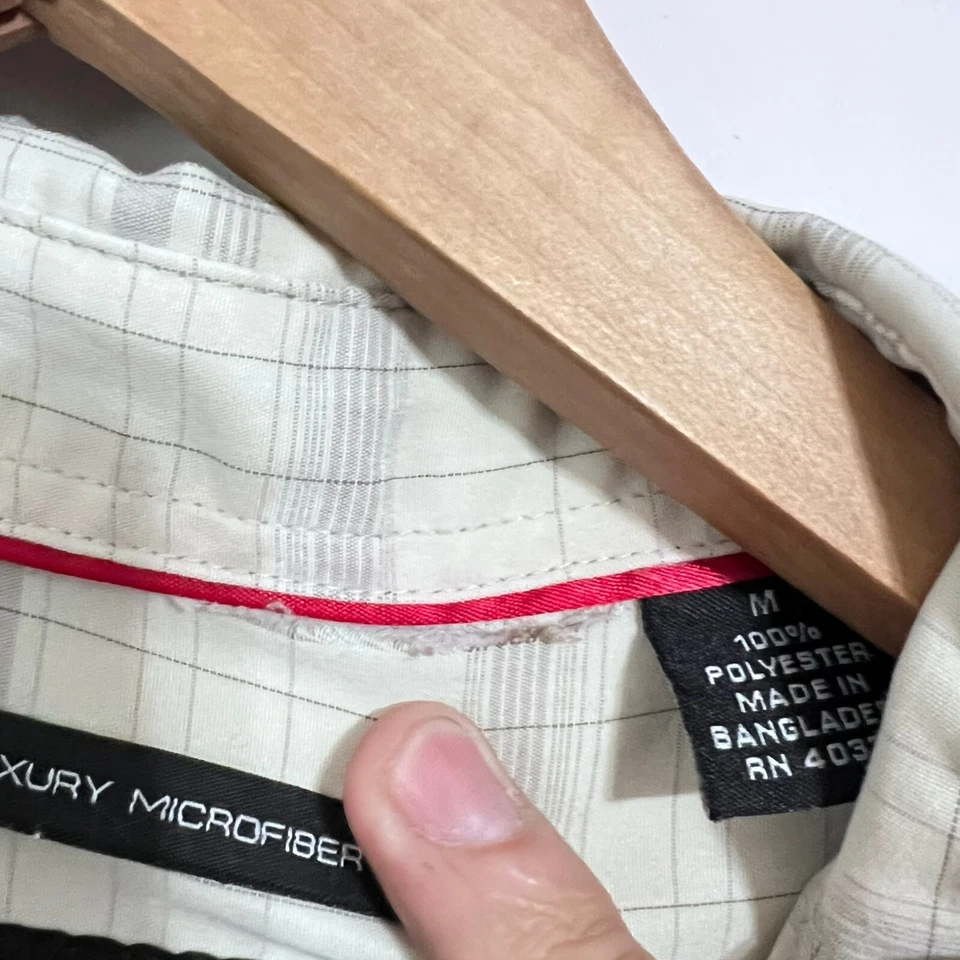 Camisa Haggar Para Hombre Talla M Beige A Cuadros Lujo Microfibra Manga Corta Abotonada Foto 2 de 4