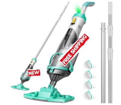 #ad Cordless Pool Vacuum with Telescopic Pole Extension Poles 9.12ft Green