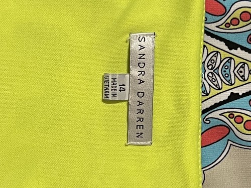 Sandra Darren Sheath Dress Ponte Stretch Lined Colorful Paisley & Black Sz 14 - Picture 5 of 6