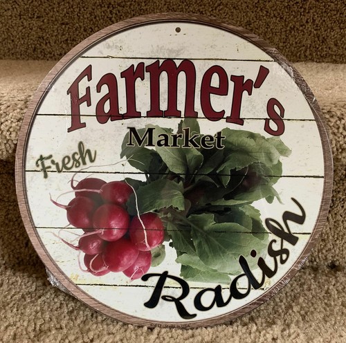 Farmers Market Fresh Radish 12" Round Metal Sign Rustic Retro Kitchen Wall Decor - Picture 2 of 2