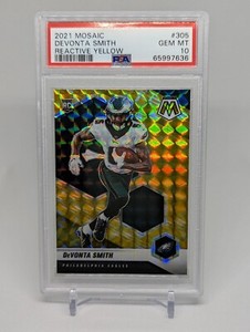 2021 Mosaic🔥DEVONTA SMITH🔥PSA 10🔥RARE🔥POP 19🔥YELLOW REACTIVE PRIZM RC #305