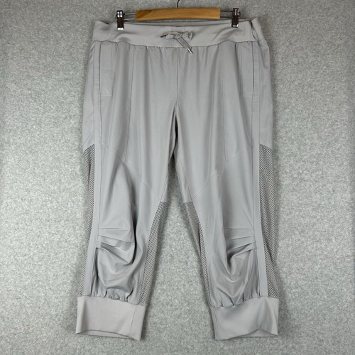 Lorna Jane 3/4 Pants Women's Size XL Grey Jogger Barre Active 3/4 Mesh Insert