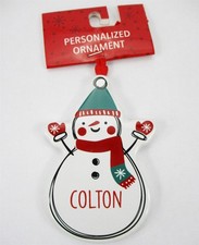 COLTON Personalized Name Holiday Ornament Snowman Xmas Target Ganz 3.5" Ceramic