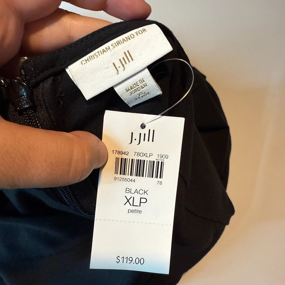 Vestido J Jill Mujer XLP Imitación Envolvente Manga Corta Acanalado Cintura Definida Negro Tulipán Foto 4 de 4