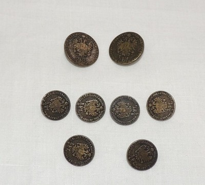 Vintage 1859 Austrian Silver 1/4 FL Silver Blazer buttons set of 8.