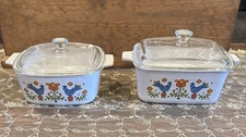 Vintage (2) Pyrex Festival Friendship Blue Bird Casserole 1  1/2  Qt Each