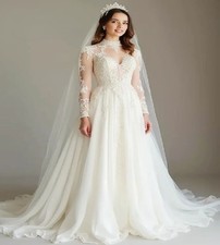 Elegant Long Sleeve Wedding Dresses High Neck A Line Chiffon Boho Bridal Gowns