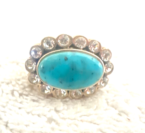 Vintage SOUTHWEST BARSE SUNDANCE KATALOG Sterlingsilber TÜRKIS & CZ Ring Größe 6