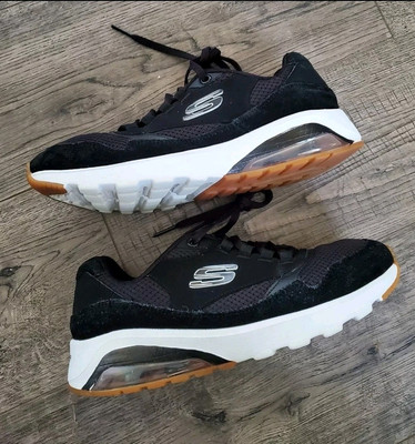 Skechers Skech Air extreme 12922 Black Leather and Mesh Sneakers Women Sz 6.5
