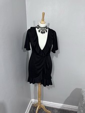 Ex Pretty Little Thing Ladies Black Frill Wrap Style Mini Dress Sizes Uk 12