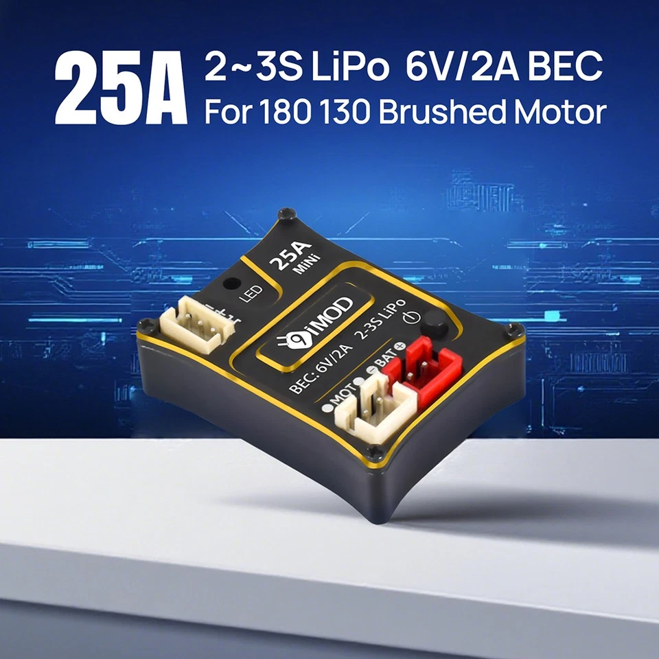 9IMOD 25A Brushed ESC 6V/2A BEC 2-3S LiPo Waterproof For 1/18 1/24 Crawler Car - Image 3 of 4