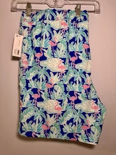 NWT Mens Resort Swim Trunk Size XXL Pink Flamingos Members Mark Drawstring Waist