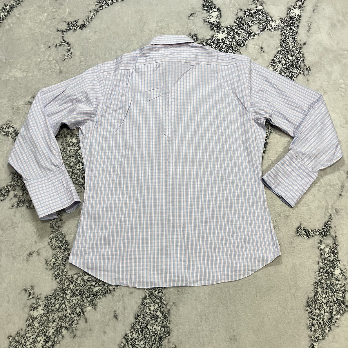Hemrajani Brothers Mens Dress Shirt L Blue Pink Check Button Front Barrel Cuff View 4